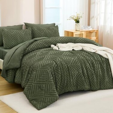 Andency Full Size Comforter Set 7 Pieces, Olive Green