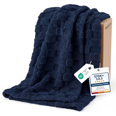 Bedsure Checkered Soft Cozy Throw Blanket for Couch, Navy Blue,50" 60