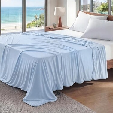 Bedsure Silky Soft Cooling Blanket Queen Size, 90"x90", Light Blue