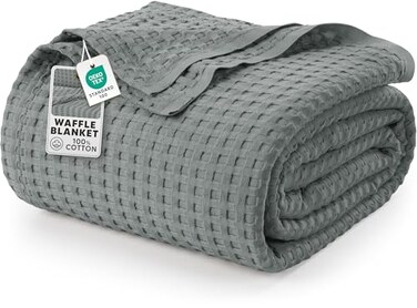 Utopia Bedding 100% Cotton Waffle Blanket Full Size Cool Grey, 90X84 Inch