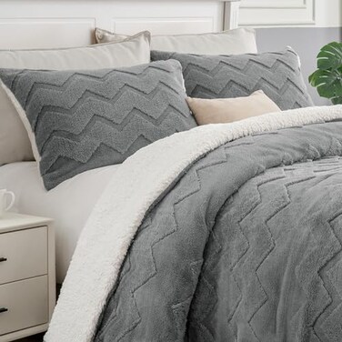 Bedelite Fluffy Sherpa King Comforter Set, Grey
