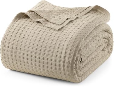 Utopia Bedding 100% Cotton Waffle Blanket Big Size Khaki, 120X120 Inch