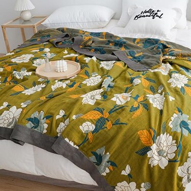 Shesyuki Boho Throw Blanket for Couch Bed, 100% Cotton Soft Rustic Quilt