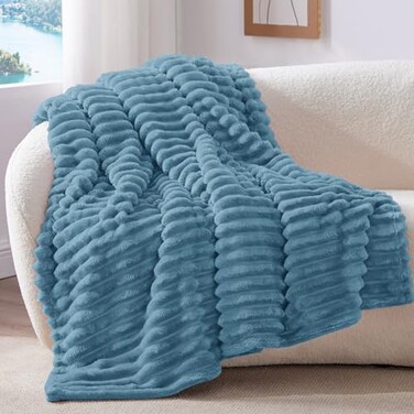 Bedelite Ribbed Twin Blanket for Couch &amp; Bed, Light Blue, 60"x80
