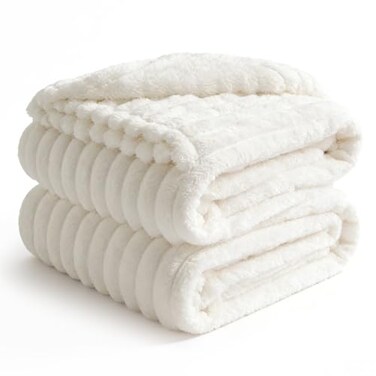 Bedelite Ribbed Full Size Blanket for Bed, Cream, 84"x90