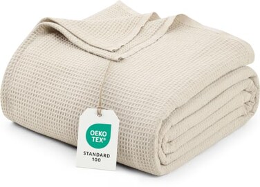 Utopia Bedding Cotton Blend Khaki Waffle Blanket Queen - 90X90 Inches