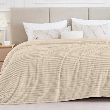 Bedelite Ribbe Blankets Queen Size for Bed, Beige, 90"x90