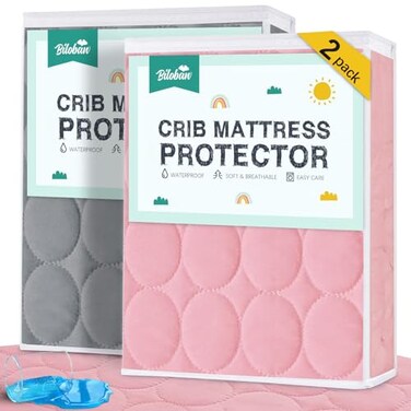 Biloban Crib Mattress Protector Sheets Waterproof 2 Pack, 52 X 28