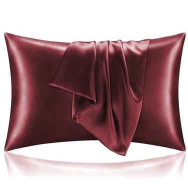 Bedelite Zipper Satin Pillowcases, King Size 20"x36", Burgundy, 2PCS