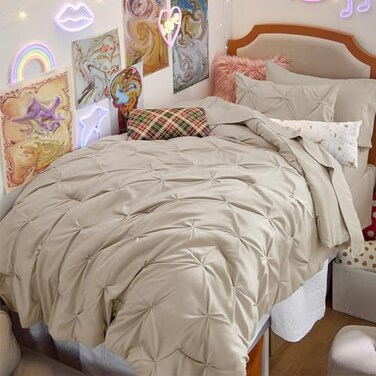 Bedsure Twin Comforter Set &amp; Sheet Set, 5-Piece Beige Bedding Set