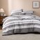 Bedsure Queen Comforter Set 7 Piece, Frost Grey Striped, Reversible