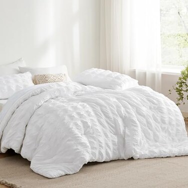 Bedsure White Comforter Seersucker King Bed in a Bag 7PCS Soft Lightweight