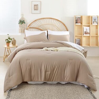 Weigelia Full Comforter Set with Sheets - Taupe 7 Pieces Bed in a Bag Full