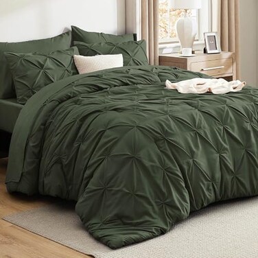 Bedsure 7-Piece Olive Green Comforter &amp; Sheet Set, Queen Bed in a Bag