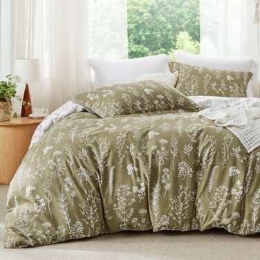 Bedsure Floral Comforter Set Cute Bedding Set Full Reversible Olive Green