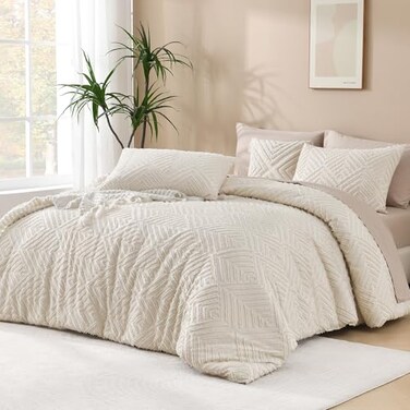 Andency Beige California King Comforter Set, 3 Pieces Boho Bedding Set