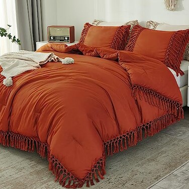 Andency Terracotta Comforter Set Full, 3 Pieces Boho Tassel Bedding