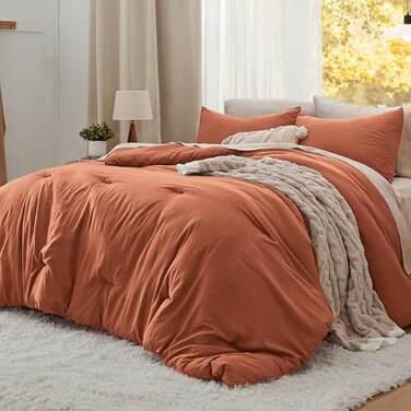 Bedsure King Comforter Set Prewashed Soft Bedding Set 3PCS Orange 104"x90