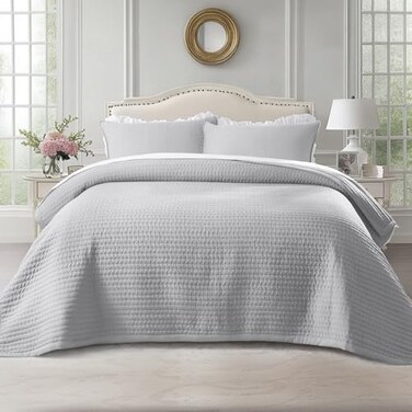Kasentex Queen Quilt Set 90X90, Soft Washed 3-Layer Lightweight
