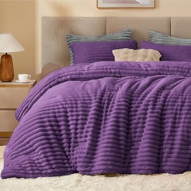 Bedelite Fleece Queen Comforter Set, Fluffy Bed Set, Purple