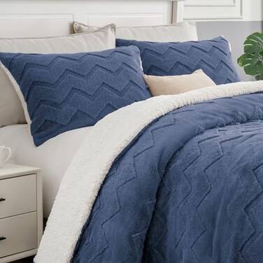 Bedelite Fluffy Sherpa Twin Comforter Set, Navy Blue