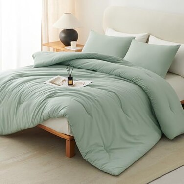 CozyLux Full Comforter Set, 3 Pieces Down Alternative Bedding, Sage Green