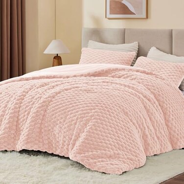 Bedelite Fluffy Queen Comforter Set, Pink Fleece Bed Set 3 Pieces