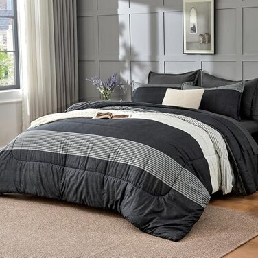 Andency Queen Comforter Set, Black White Grey, 7 Pieces