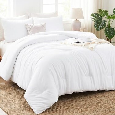 CozyLux Queen Comforter Set, 3 Pieces Down Alternative Bedding, White