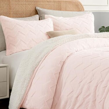 Bedelite Fluffy Sherpa Queen Comforter Set, Pink