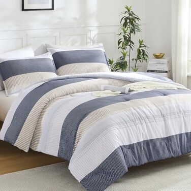 Litanika Queen Comforter Set - 3 Pieces Stripe Bedding Comforter Sets