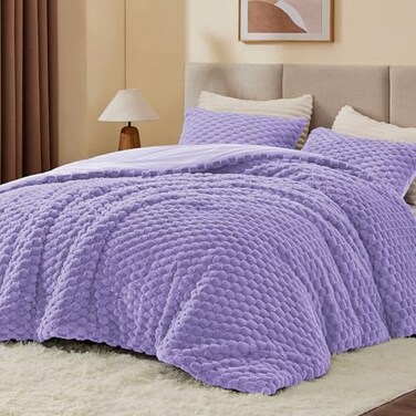 Bedelite Fluffy King Comforter Set, Light Purple Fleece Bed Set 3 Pieces