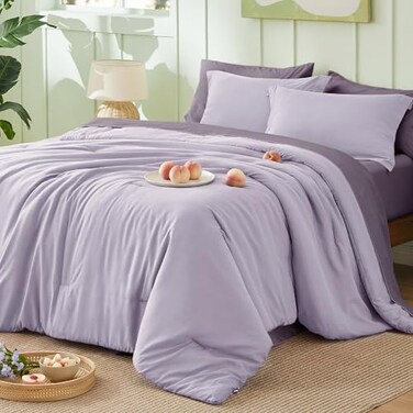 Bedsure King Bedding Comforter Set Lavender Bed in a Bag 104" X 90