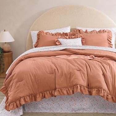 Bloomhaven Queen Comforter SET-7 Pieces Ruffle Bedding with Floral Sheet
