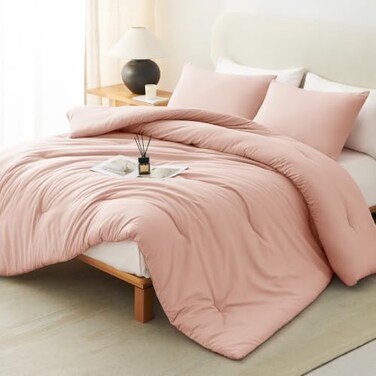 CozyLux Queen Comforter Set, 3 Pieces Down Alternative Bedding, Blush Pink