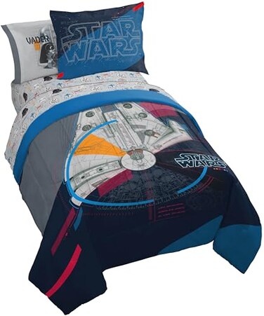 Jay Franco Star Wars Full Comforter Set 7 Piece Soft Bedding for Boys, Dark Blue