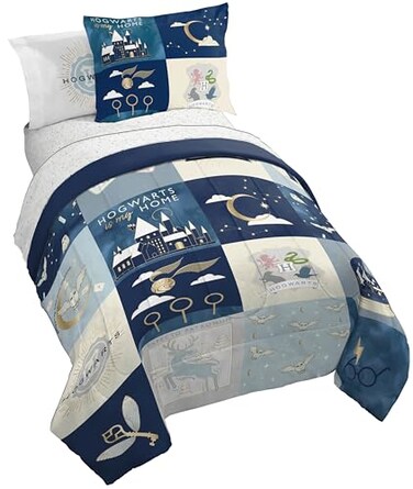 Jay Franco Harry Potter Twin Comforter Set 5 Piece Soft Hogwarts Bedding, Multi
