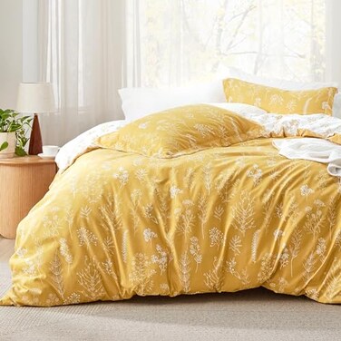 Bedsure Floral Comforter Set Cute Bedding Set Twin/TwinXL Reversible Yellow