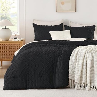 Andency Black California King Comforter Set, 3 Pieces Boho Bed Set