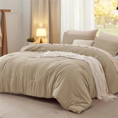 Bedsure King Comforter Set Prewashed Soft Bedding Set 3PCS Khaki 104"x90