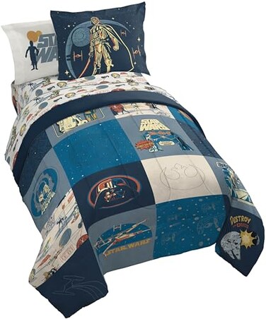 Jay Franco Star Wars Full Comforter Set 7 Piece Soft Bedding for Boys, Blue
