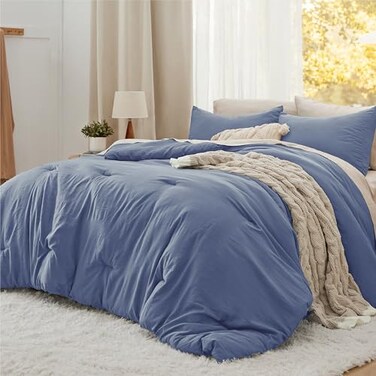 Bedsure California King Comforter Set Prewashed Bedding 3PCS Blue 104"x96
