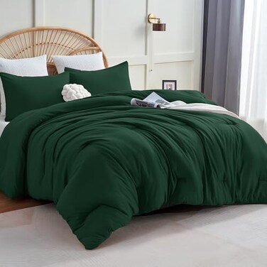 CozyLux King Comforter Set, 3 Pieces Down Alternative Bedding Emerald Green