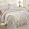 Andency Linen Grey Ruffle Comforter Set King, 3 Pieces Solid Bedding