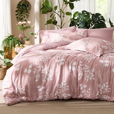 Bedsure Floral Rose Pink Comforter Set, Queen Bedding Sets, 7 Piece