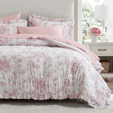 Madison Park Essentials Pink Floral Comforter Set with Sheets Queen,7pc