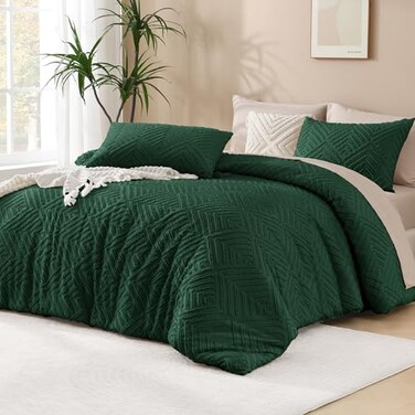 Andency Emerald Green Super King Comforter, 3 Pieces Boho Bedding Set
