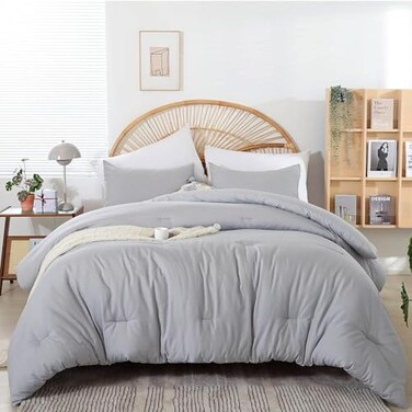 Weigelia Light Grey Comforter Set Full, All Season Lightweight Bedding Set