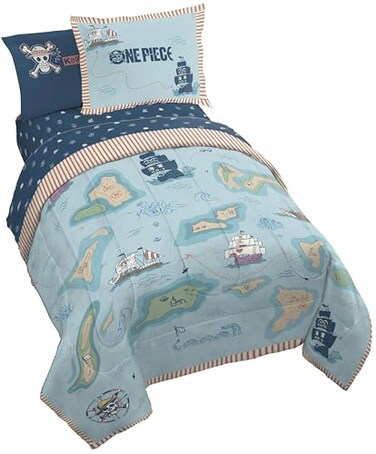 Jay Franco One Piece Luffy Full Comforter Set 7 Piece Soft Anime Bedding, Multi