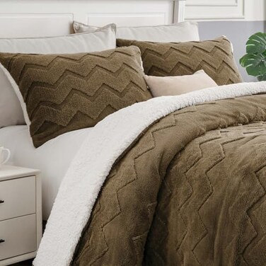 Bedelite Fluffy Sherpa King Comforter Set, Brown